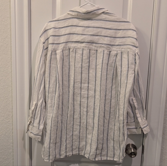Madewell OG Sheer Oversized Striped White and Blue Button-Up Shirt - Picture 10 of 11